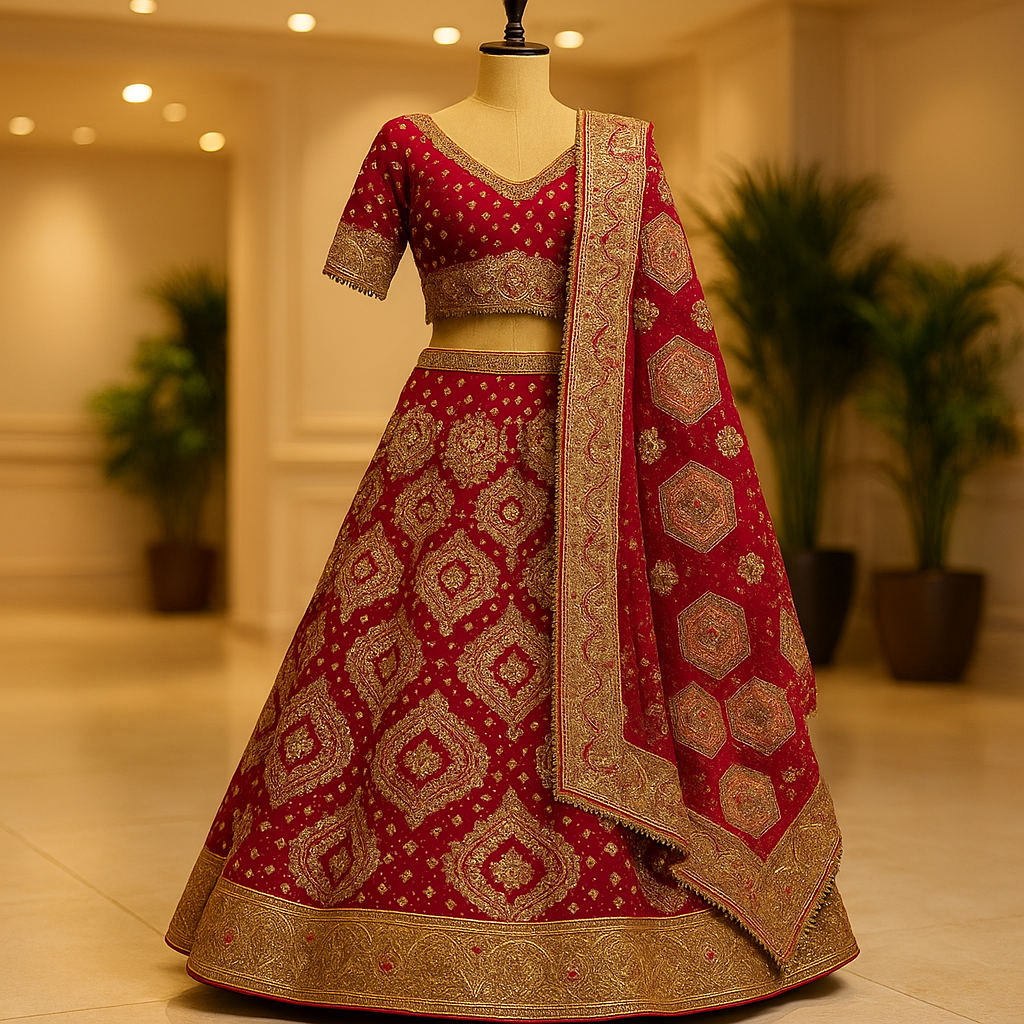 Regal Scarlet Banarasi Bridal Lehenga image 2