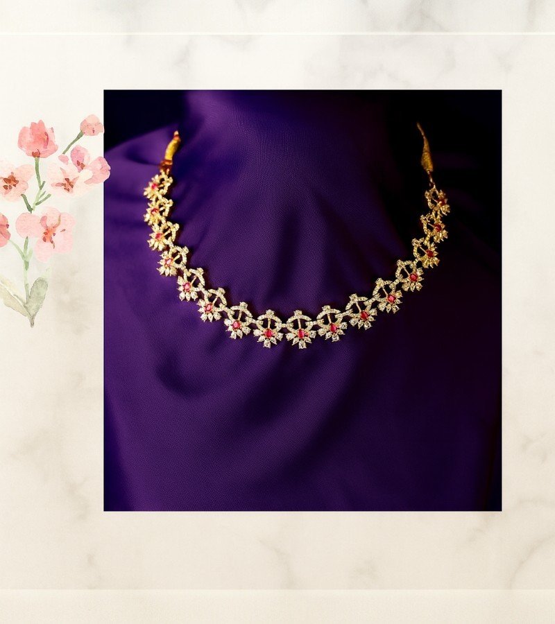 Crimson Bloom Gold-Plated Floral Necklace image 1