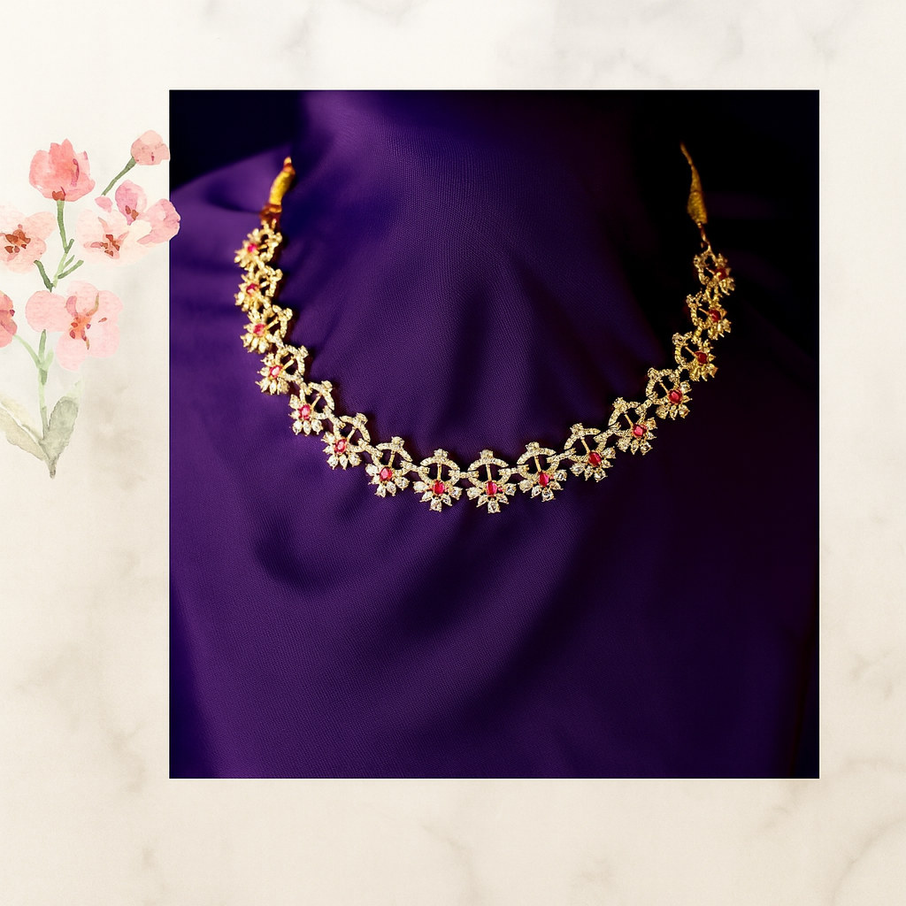 Crimson Bloom Gold-Plated Floral Necklace image 2
