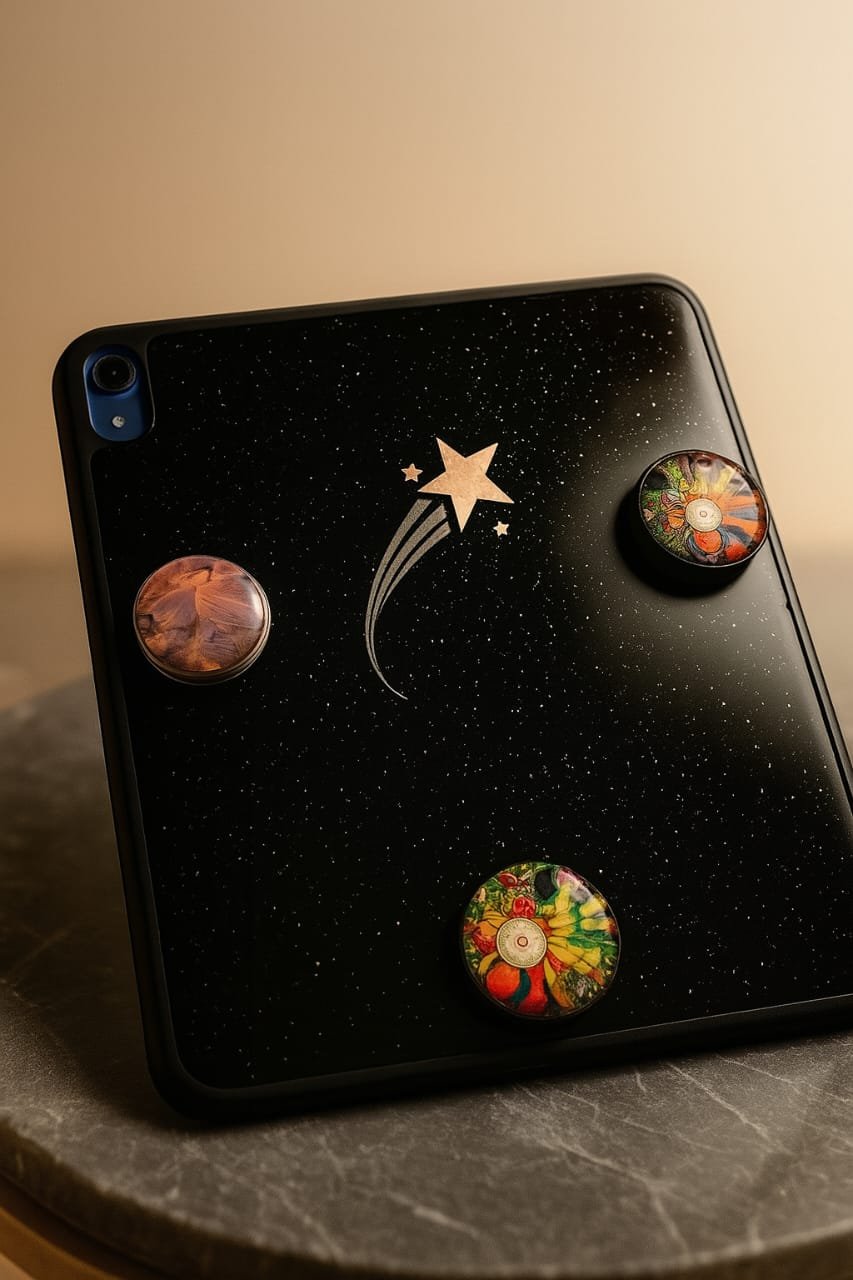 Galaxy Star Theme Resin Tablet Cover with Designer Pop Sockets image 1