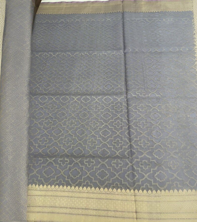 Grey Handloom Banarasi Kora Saree image 3