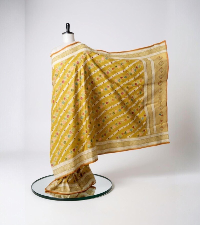 Mustard Yellow Handloom Banarasi Katan Silk Saree image 2