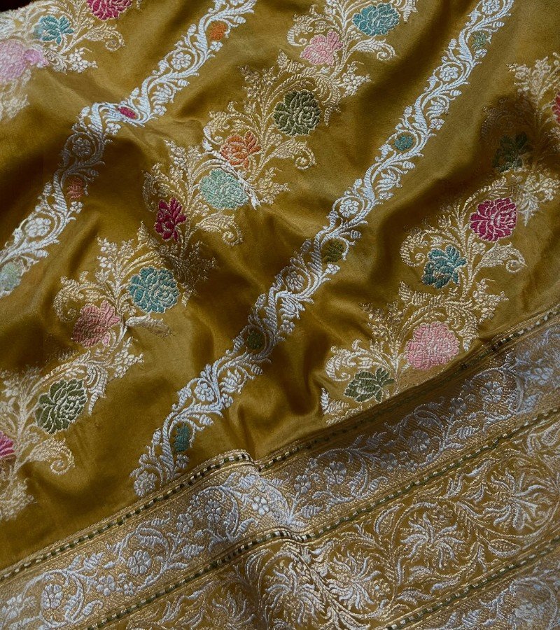 Mustard Yellow Handloom Banarasi Katan Silk Saree image 3
