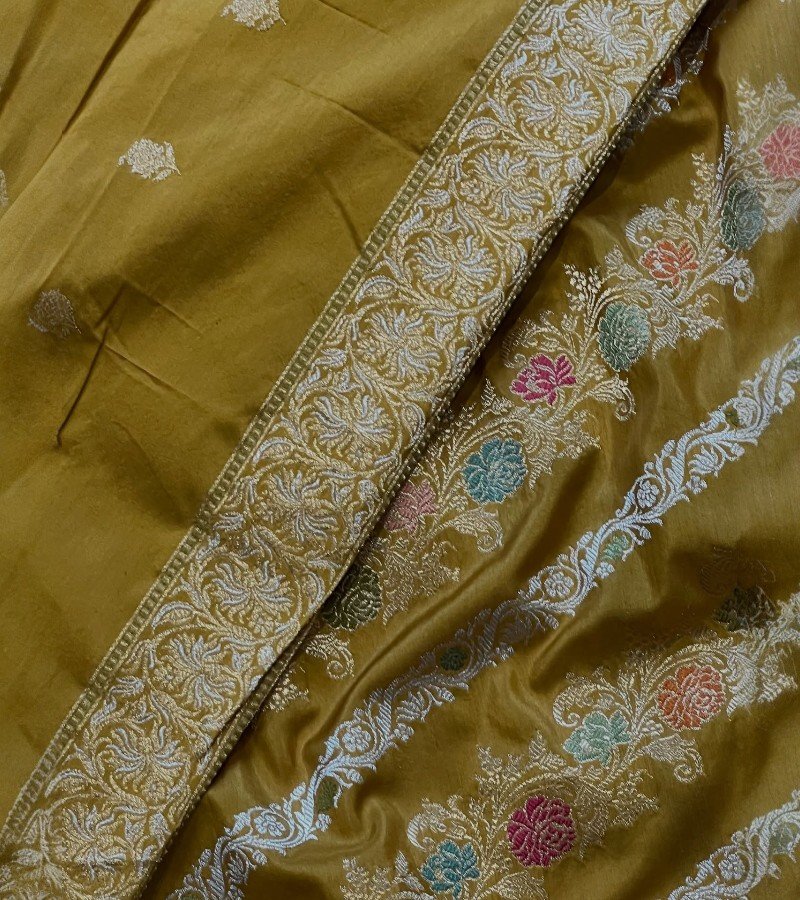Mustard Yellow Handloom Banarasi Katan Silk Saree image 4