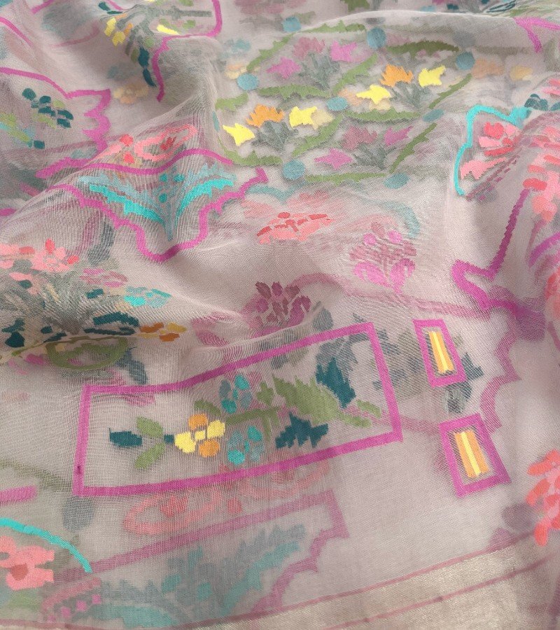 Handwoven Banarasi Cotton Jamdani Saree image 1