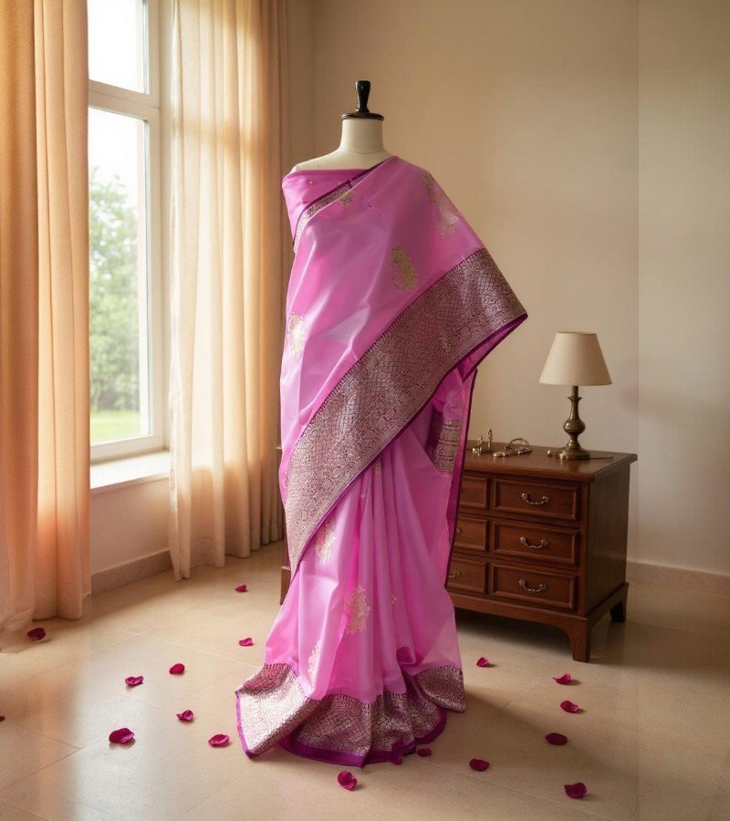 Handwoven Banarasi Kora Saree image 1