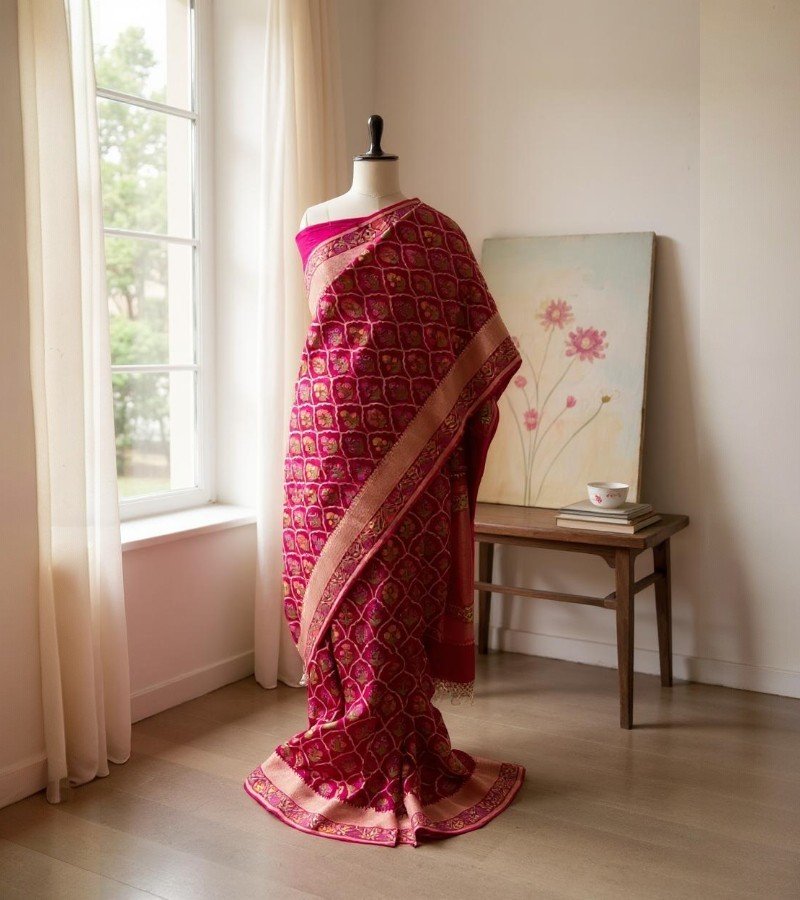 Handwoven Red Banarasi Katan Silk Saree image 1