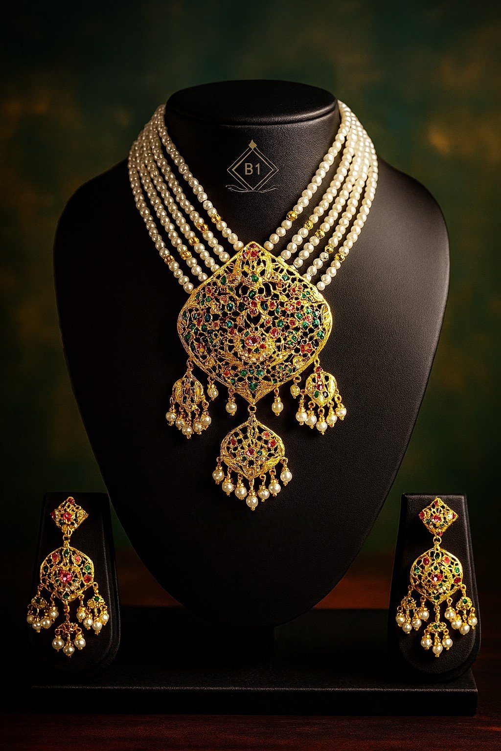 Regal Kundan Pearl Choker Necklace Set image 1
