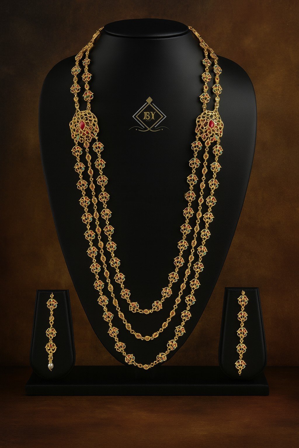 Antique Floral Meenakari Long Haram Set image 1