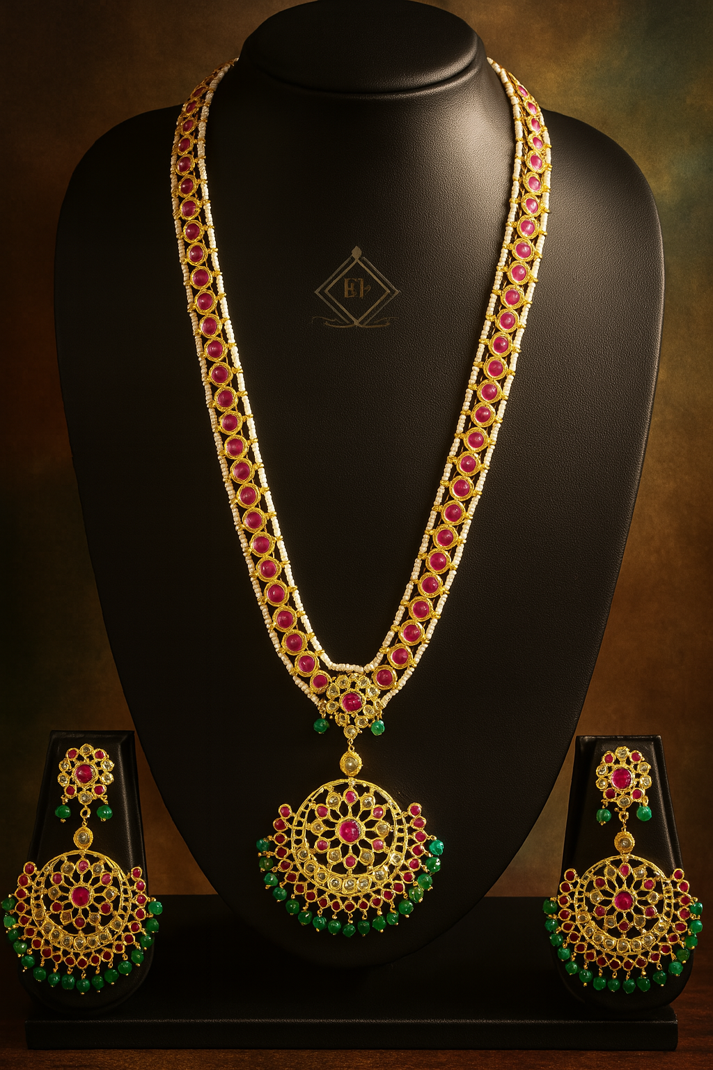 Ruby-Green Chandbali Traditional Necklace Set image 1