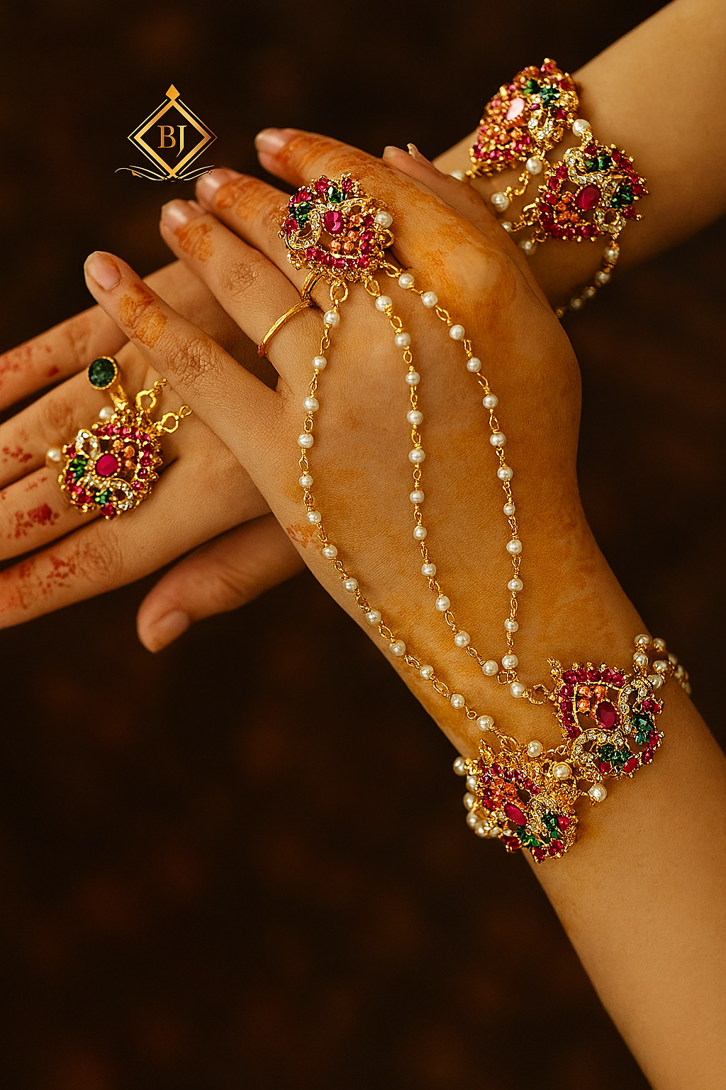 Bridal Pearl Chain Hathphool Set (Hand Harness Jewelry) image 1