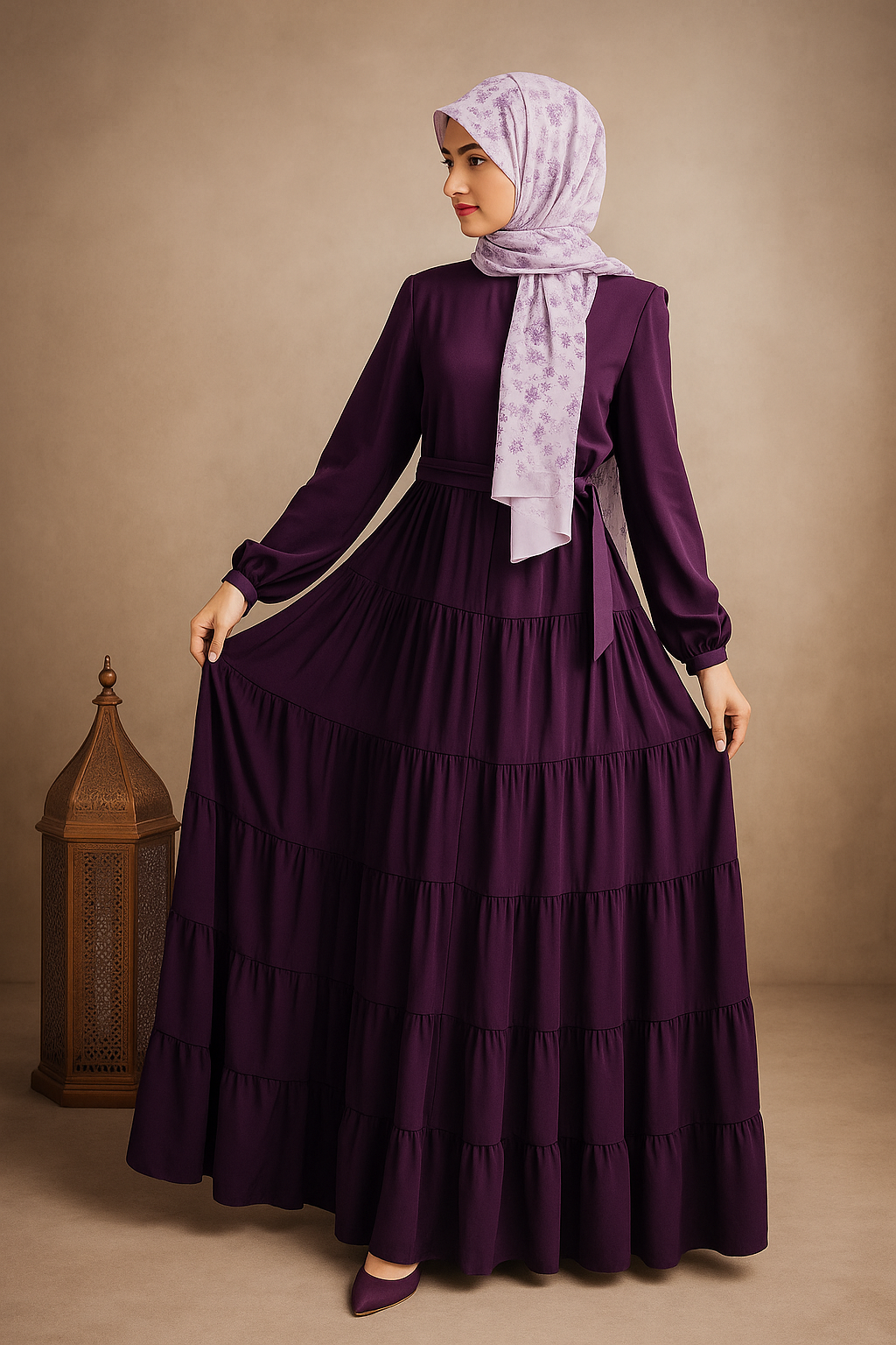 Regal Plum Tiered Maxi Abaya image 1