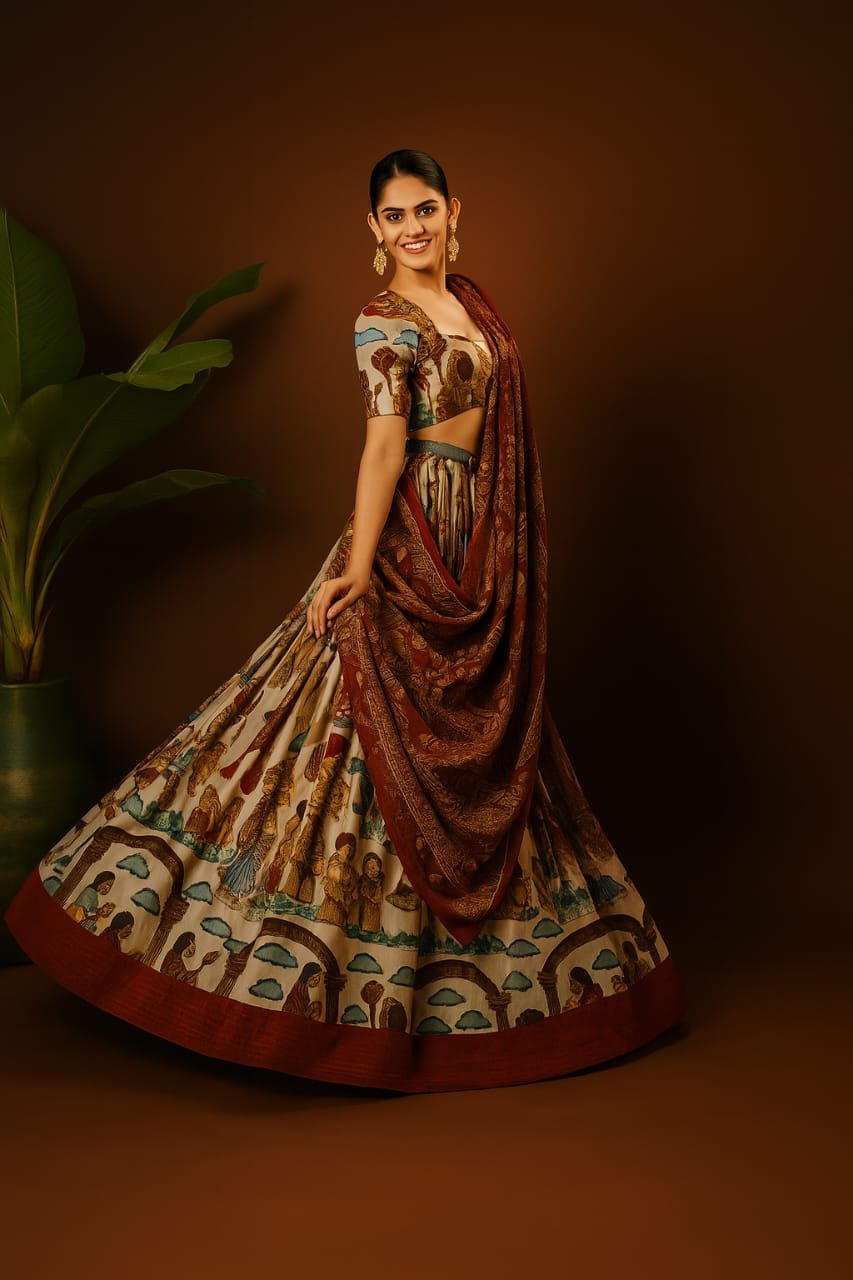 Mythical Muse Kalamkari Lehenga Set" by Ekaari image 1