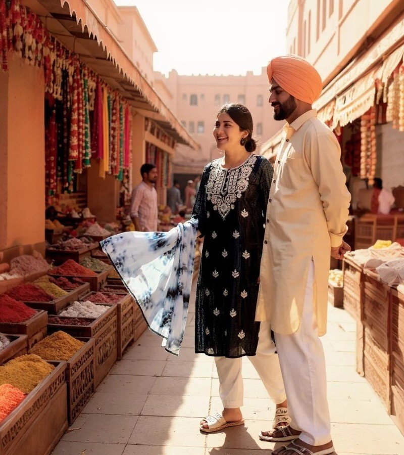 Elegant Black &amp; White Chikankari Kurthi Set image 1