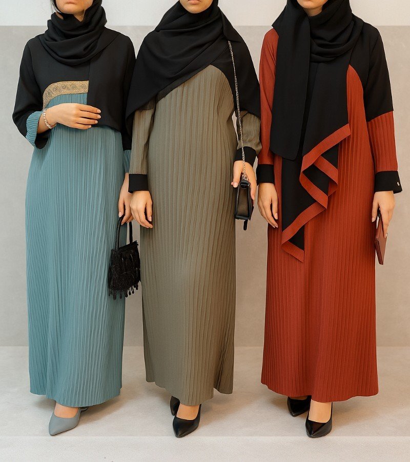 Pleated Modest Maxi Dress with Contrast Yoke image 2