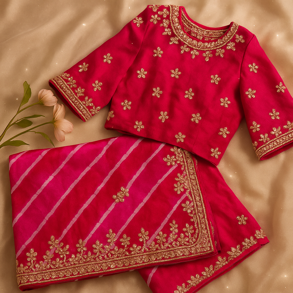Ruby Radiance Bandhani Embroidered Suit Set image 1
