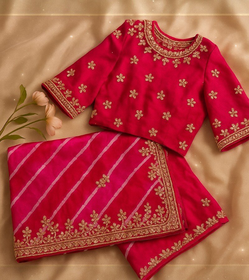 Ruby Radiance Bandhani Embroidered Suit Set image 4
