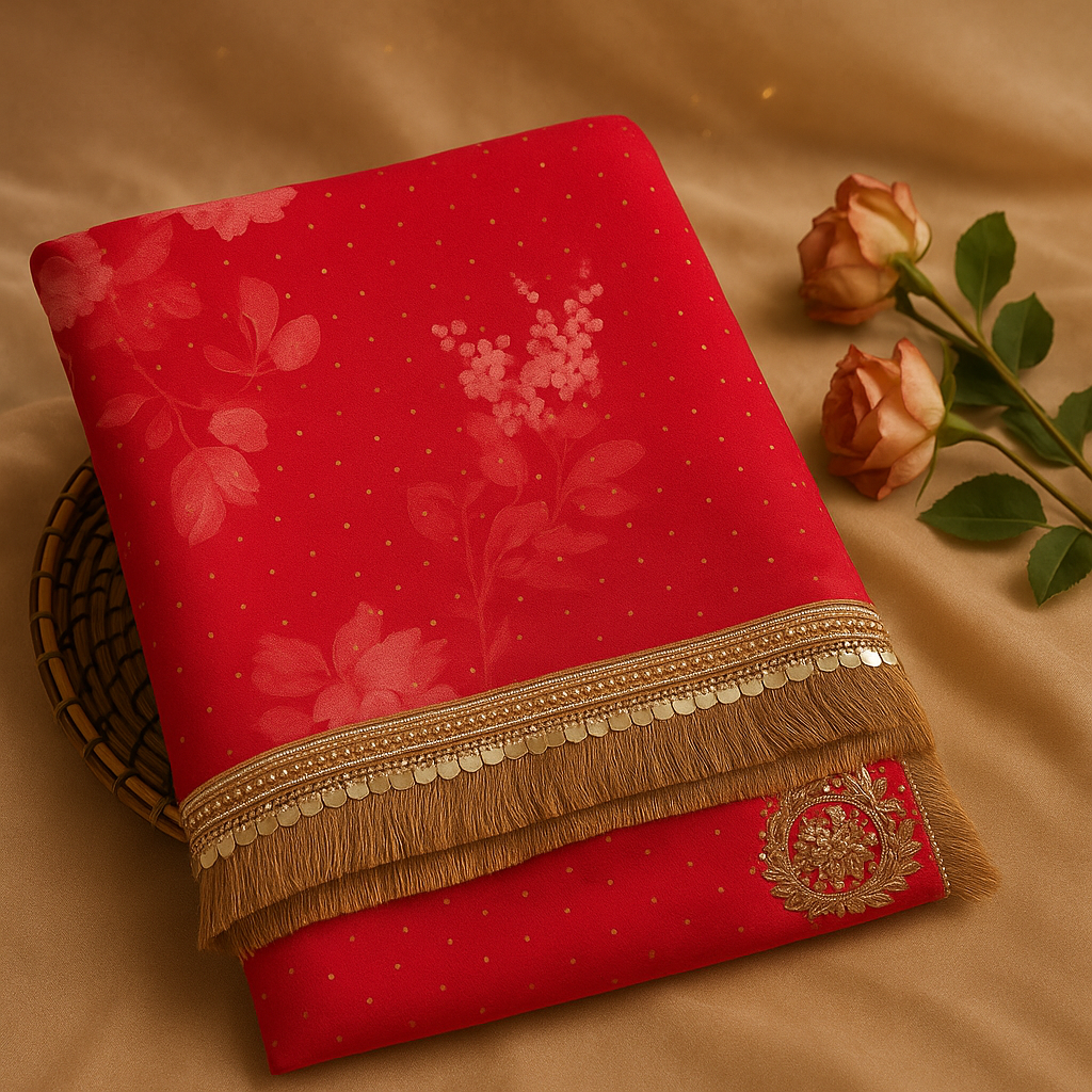 Scarlet Blossom Sequin Border Saree image 1
