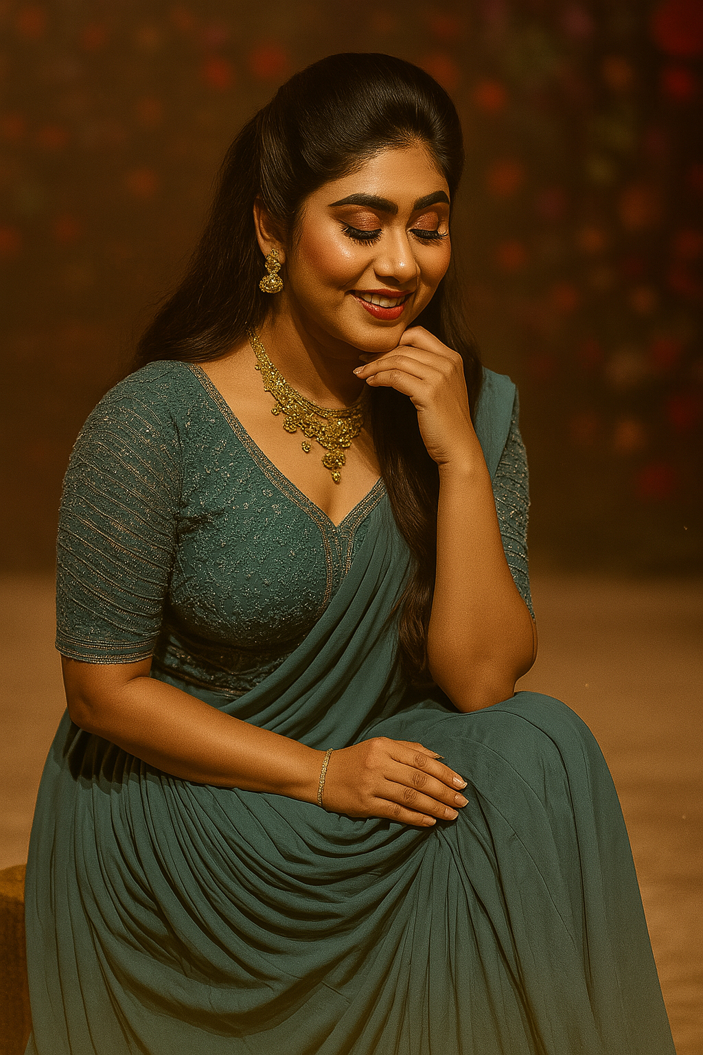 Ocean Teal Drape Lehenga Set image 1