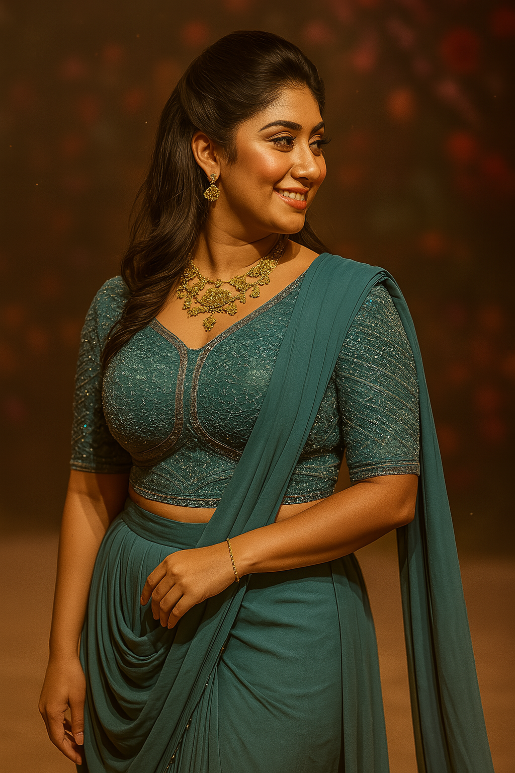 Ocean Teal Drape Lehenga Set image 3