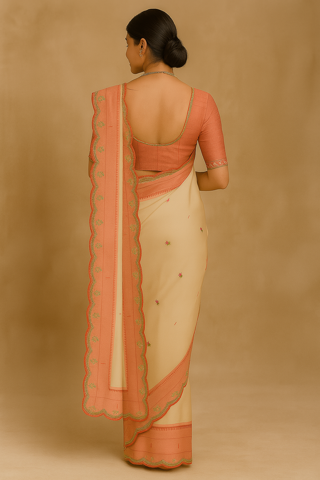 Ivory Parrot Embroidered Saree with Rose Gold Border image 3