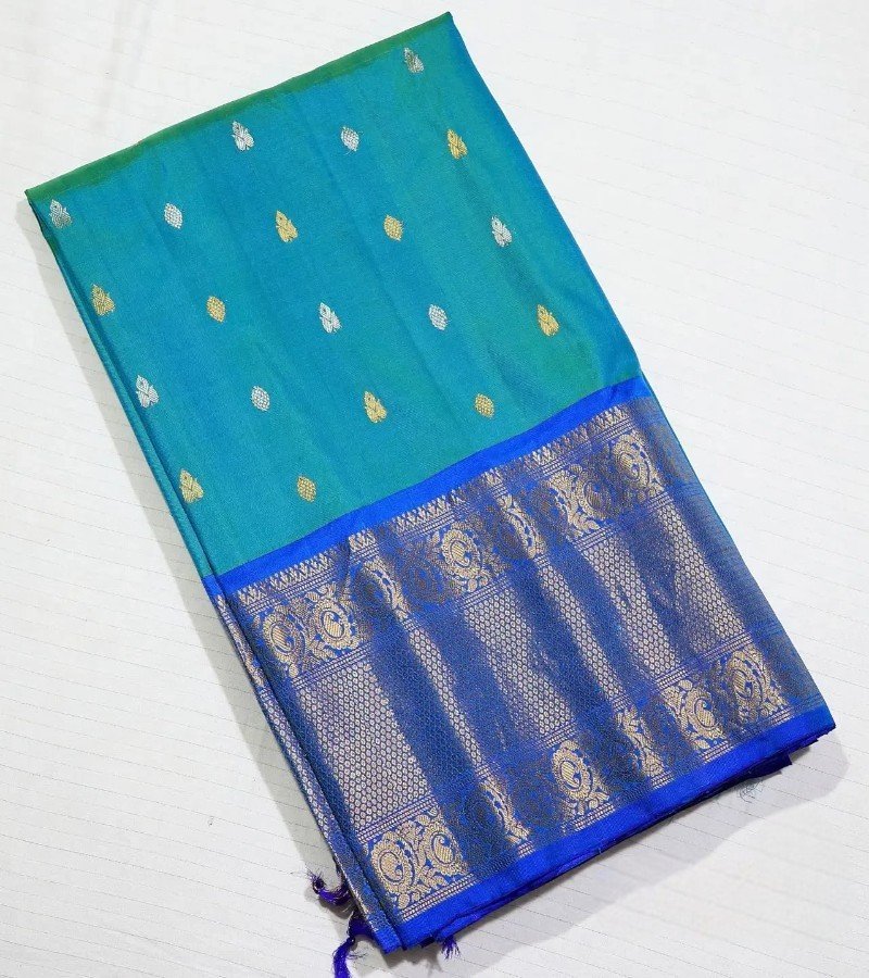 Peacock Blue Zari Woven Kanjivaram Silk Saree image 1