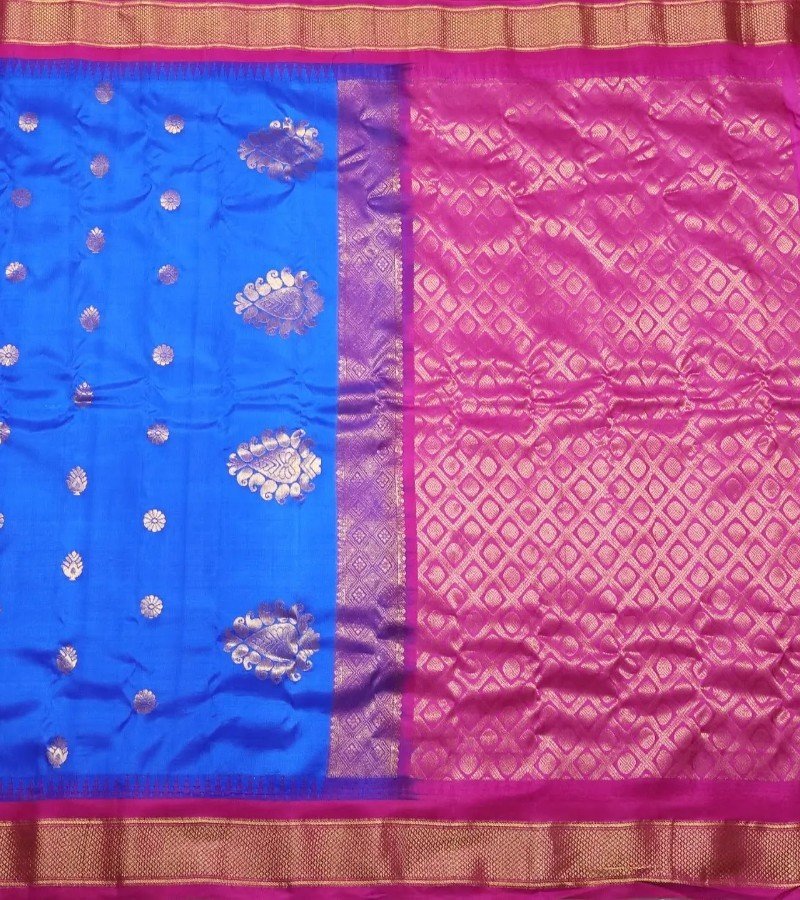 Royal Blue Zari Butta Kanchipuram Silk Saree image 1