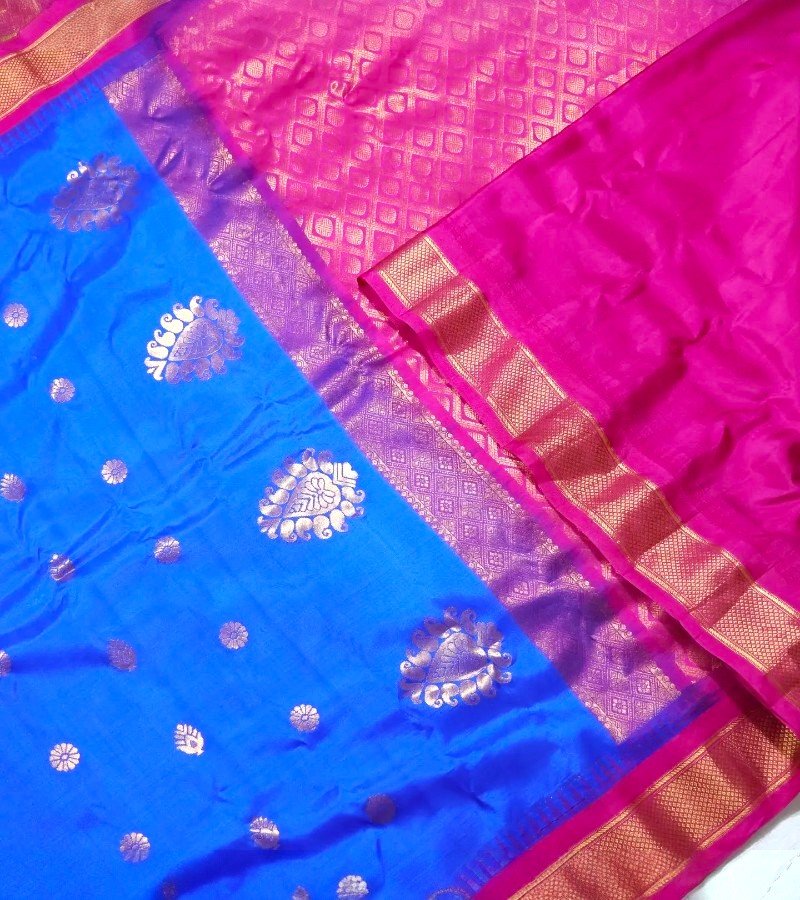 Royal Blue Zari Butta Kanchipuram Silk Saree image 2