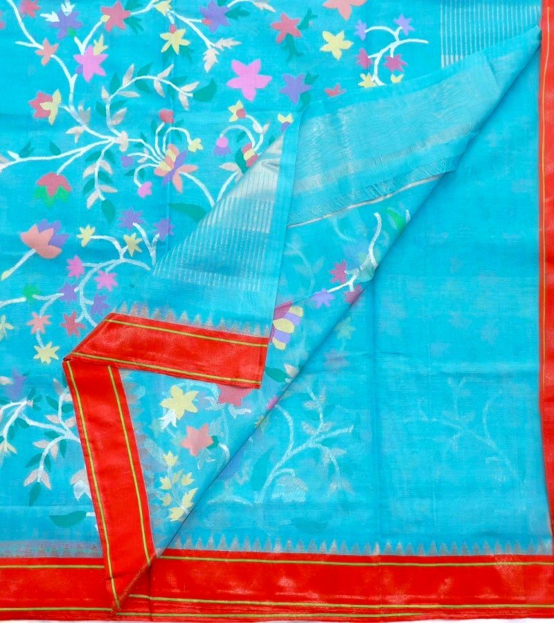 Aqua Flora Handloom Cotton Saree image 1