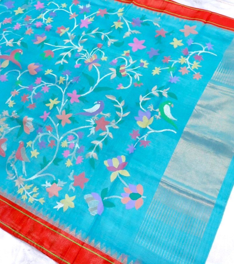 Aqua Flora Handloom Cotton Saree image 2