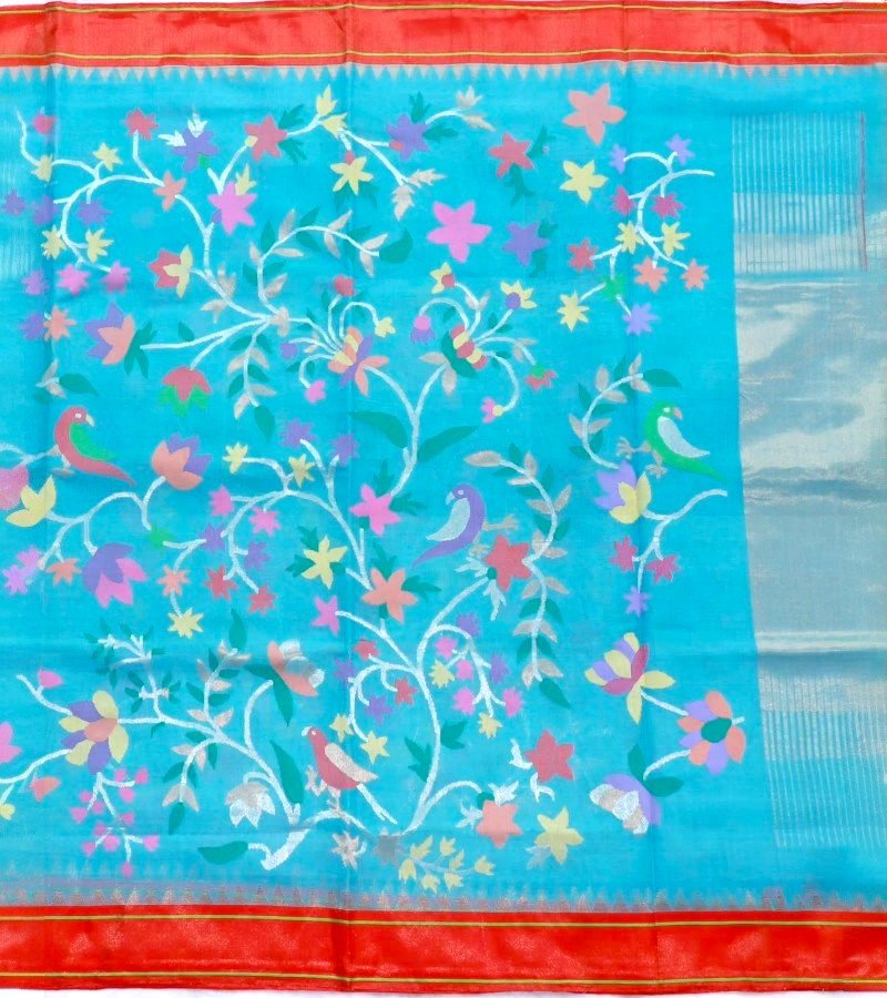 Aqua Flora Handloom Cotton Saree image 3
