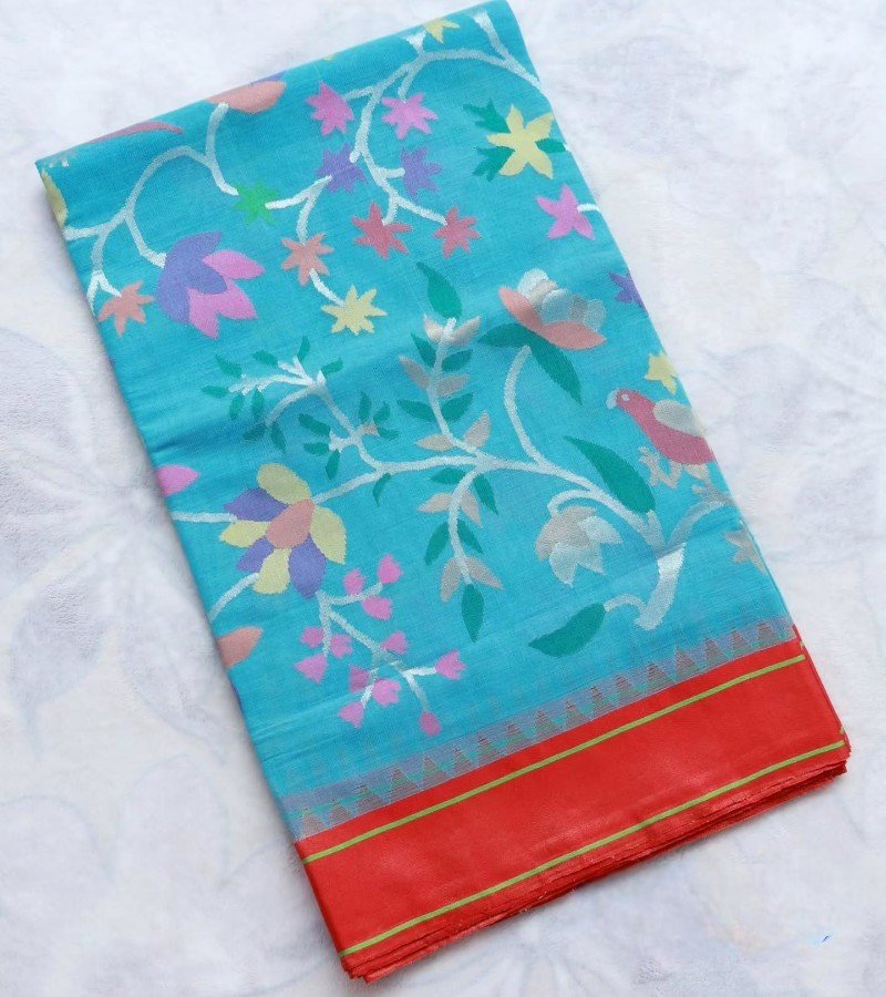 Aqua Flora Handloom Cotton Saree image 4