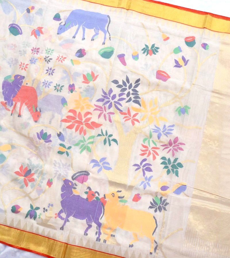 Ivory Blossom Handloom Cotton Saree image 1