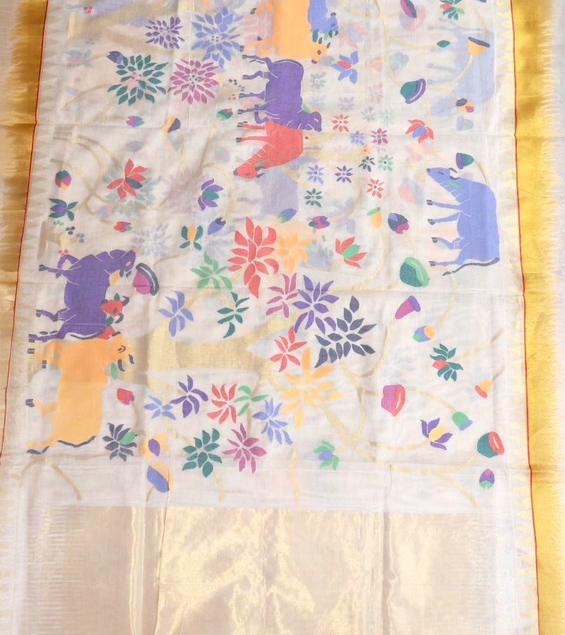 Ivory Blossom Handloom Cotton Saree image 2