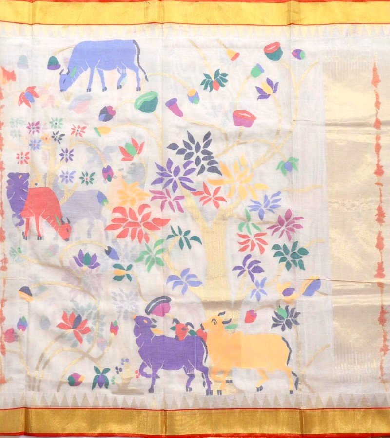 Ivory Blossom Handloom Cotton Saree image 3