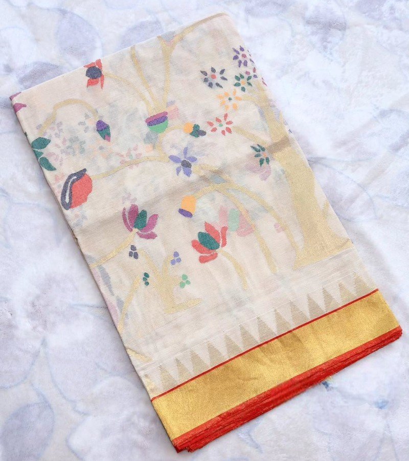 Ivory Blossom Handloom Cotton Saree image 4