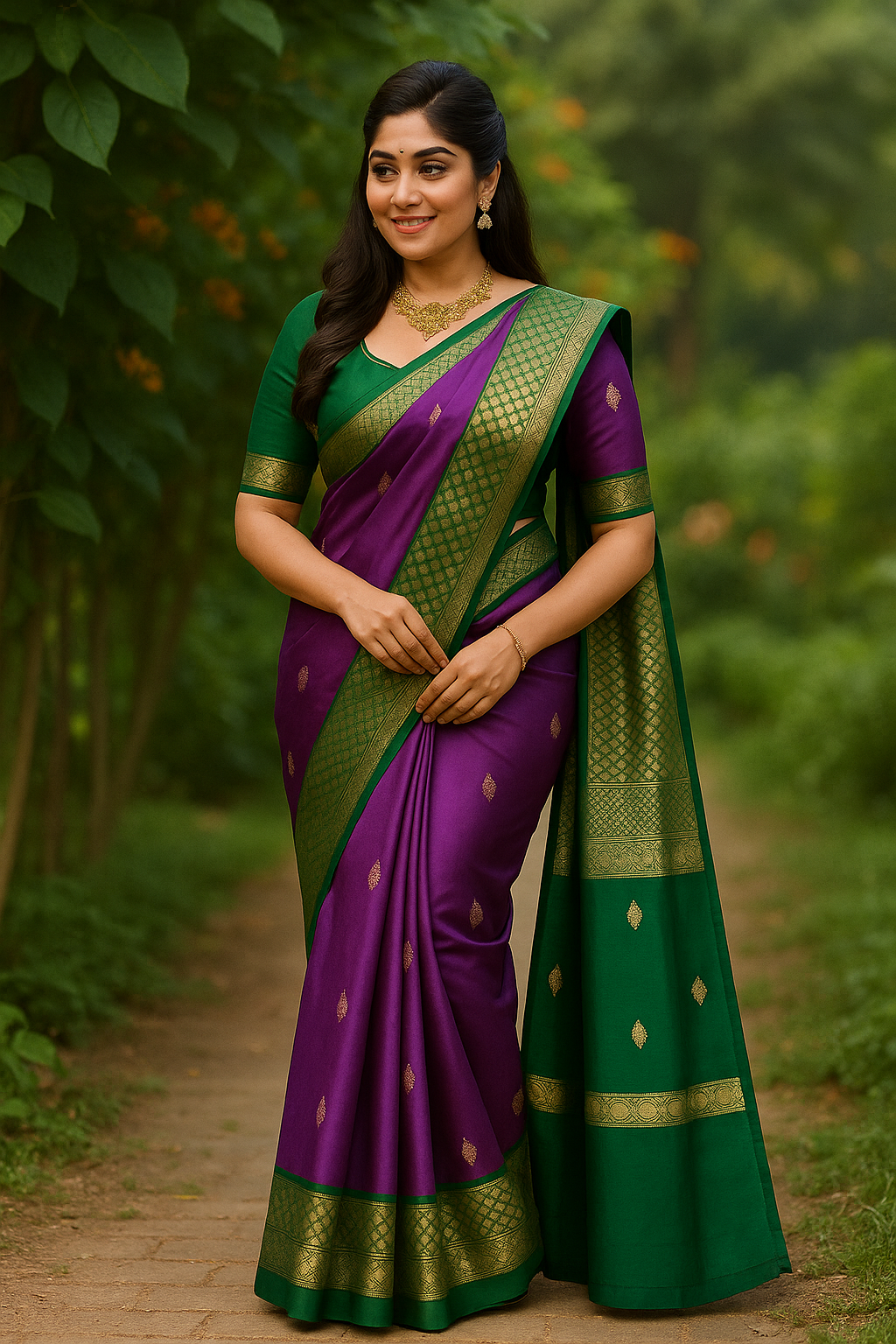 Royal Purple &amp; Green Kanjivaram Silk Saree image 3